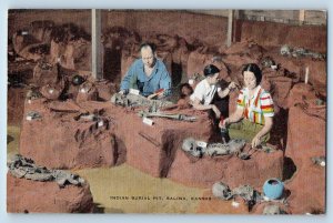 Salina Kansas Postcard Indian Burial Pit Prehistoric Coronado's Skeleton c1944