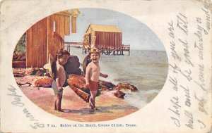 Babies On The Beach Corpus Christi Texas 1907 postcard