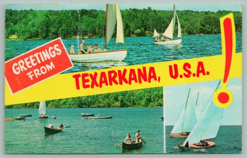 Greetings From Texarkana USA~Sail Boats~Canoes~From the Littles~Postcard