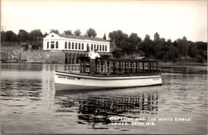 Real Photo PC Captain Jim and The White Eagle Boat in Lower Dells, Wisconsin