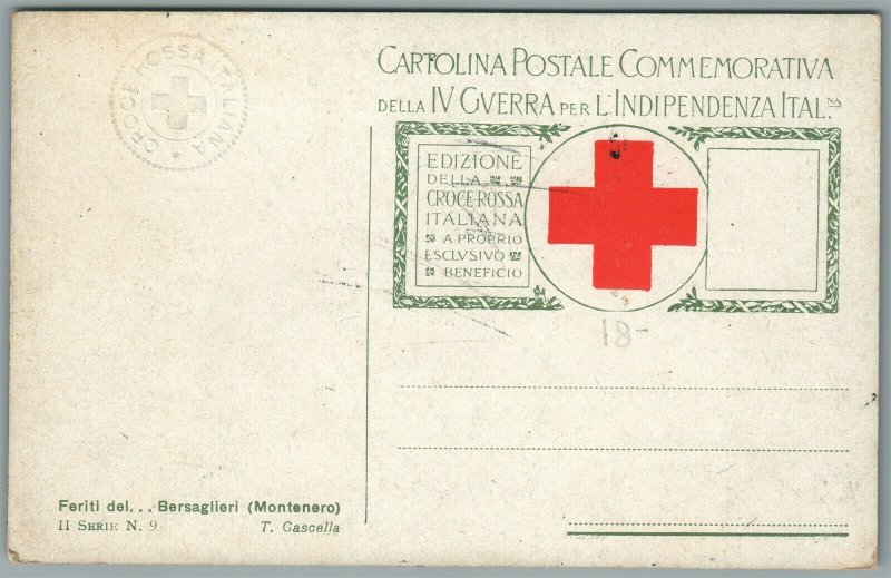 WWI ITALIAN SOLDIERS FERITI DEL BERSAGLIERI MONTENERO ANTIQUE RED CROSS POSTCARD