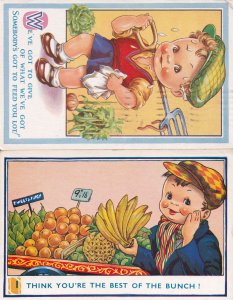 Child Gardening Fork Comic Lettuce Onions Vintage 2x Postcard