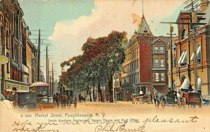 POUGHKEEPSIE NY~MARKET STREET~CARRIAGES-STOREFRONTS~ROTOGRAPH PHOTO POSTCARD 