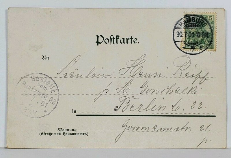 Germany Hamburg hafen 1901 to Berlin Postcard J12
