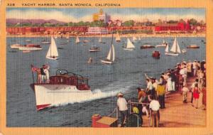 Santa Monica California view of boats Yacht Harbor linen antique pc Z45631