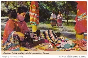 Indian Seminole Indian Making Colorful Garments In Florida