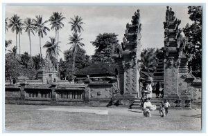 c1937 Besakih Temple Gate Priest View Bali Indonesia RPPC Photo Postcard