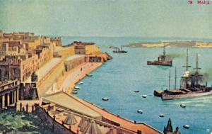 MALTA HARBOR WITH SHIPS PANORAMA POSTCARD