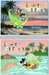2 Postcards MICKEY MOUSE & DINOSAURS Prehistoric California Disney 5x7