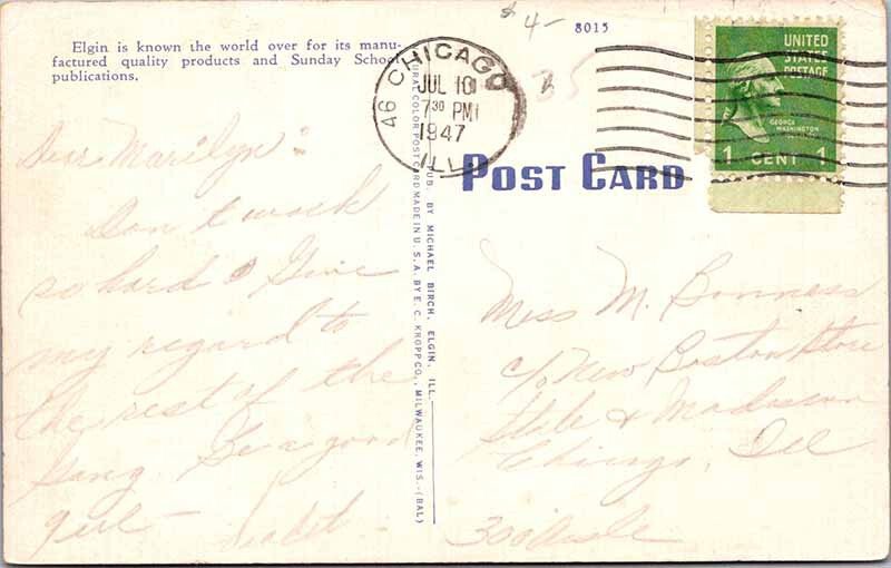 Postcard BUILDING SCENE Elgin Illinois IL AM5132