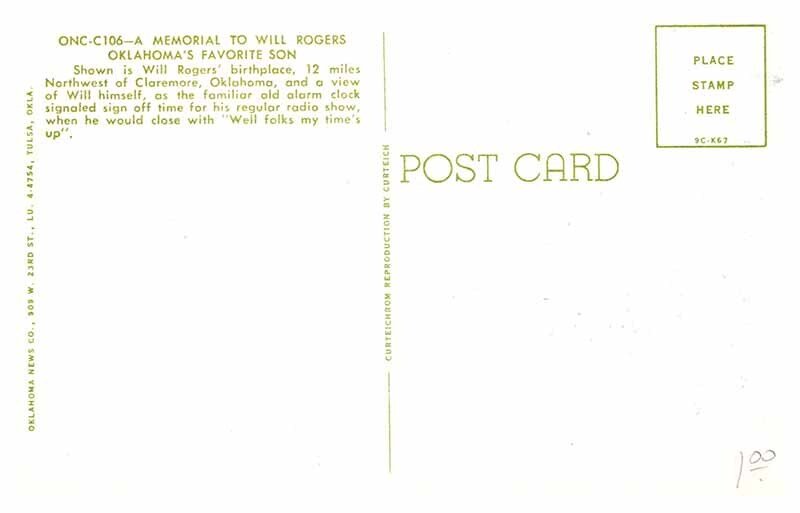 Postcard HOUSE SCENE Claremore Oklahoma OK AS7931