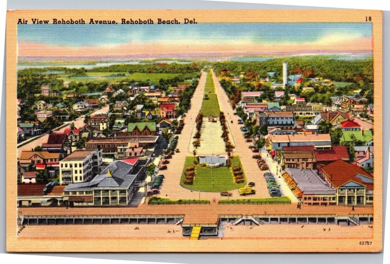 Postcard DE Rehoboth Beach Air View Rehoboth Avenue