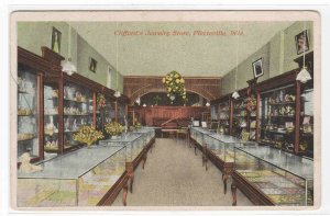 Clifford's Jewelry Store Interior Platteville Wisconsin 1910s postcard