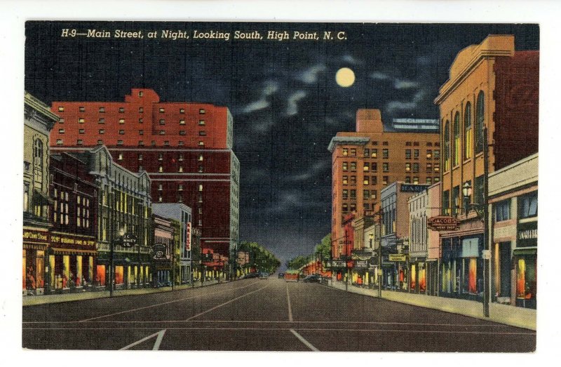 NC - High Point. Main Street at Night looking North