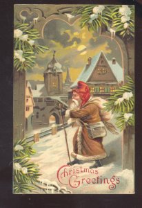 VICTORAN SANTA CLAUS BROWN ROBE VINTAGE CHRISTMAS POSTCARD COLUMBIA MO.