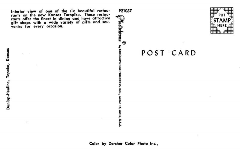 Restaurant Interior Kansas Turnpike postcard