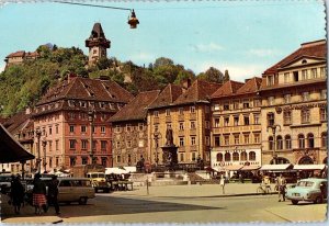 Salzburg Austria Graz Town Square with Old Cars Postcard