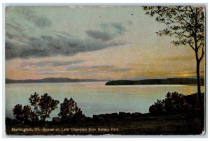 1911 Sunset on Lake Champlain from Battery Park Burlington Vermont VT Postcard 