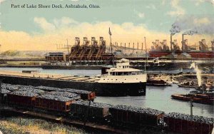 Steamer Tug Lake Shore Dock Railroad Cars Ashtabula Harbor Ohio 1910c postcard