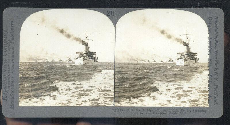 REAL PHOTO UNITES STATES US NAVY BATTLESHIP USS CONNECTICUT STEREOVIEW CARD