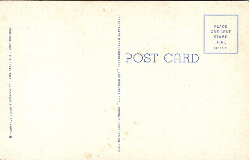 Linen Postcard Atop Sunset Drive, Home of T. Scott Roberts in Anniston, Alabama