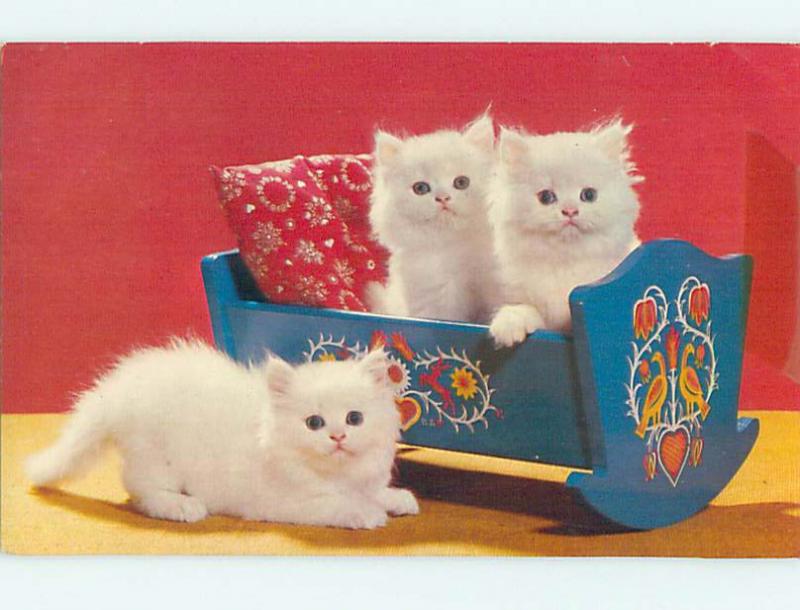 Pre-1980 CUTE KITTEN CATS PLAY IN DOLL CRIB n0405