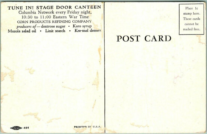 1940s WWII STAGE DOOR CANTEEN Radio Show Postcard Artist-Signed BARNEY TOBEY