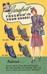 Advertising Linen Postcard, Barefoot Orthopedic Shoes in Four Styles