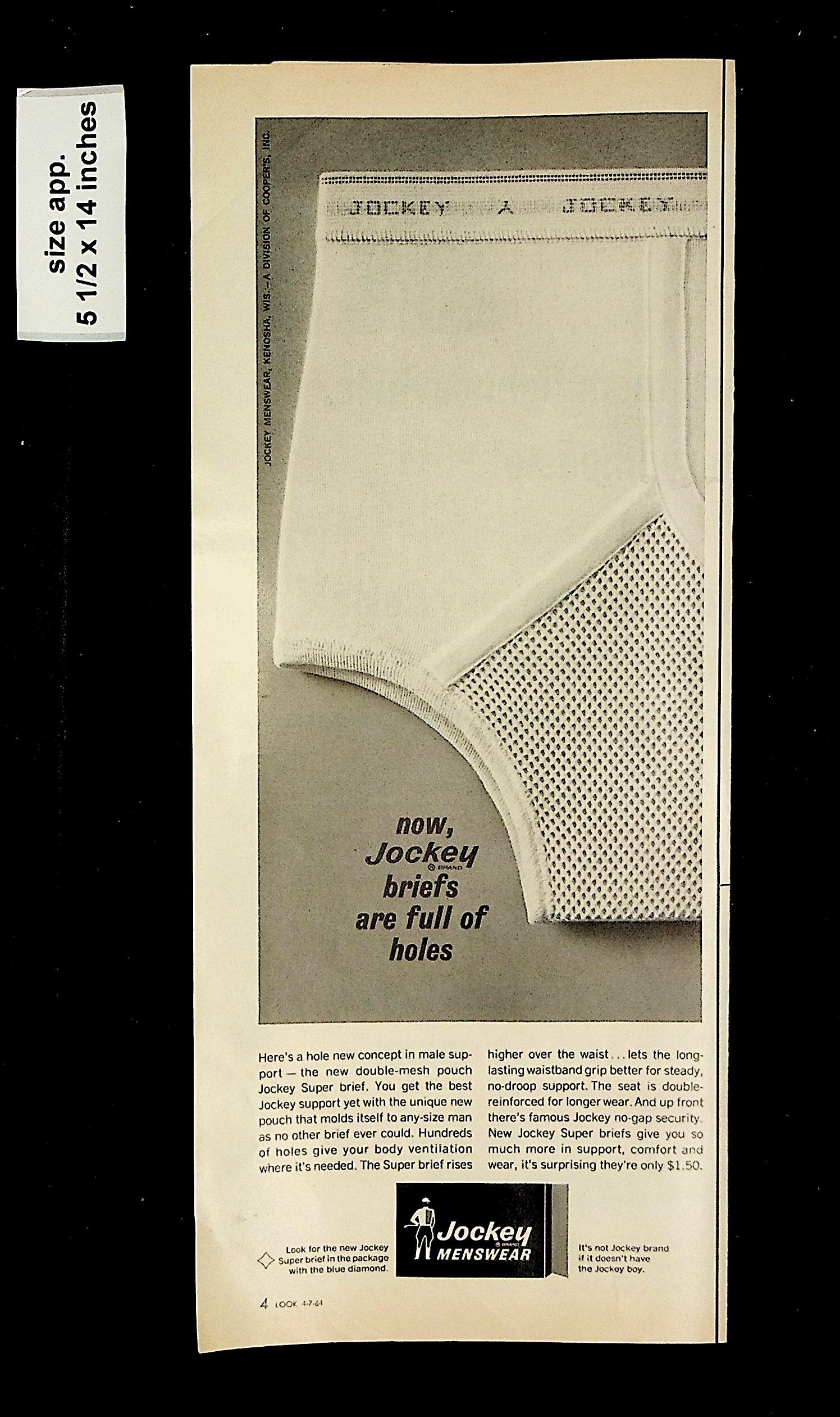 1964 Jockey Briefs Full of Holes Jockey Men's Underwear Vintage Print