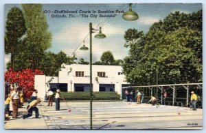 ORLANDO FLORIDA*FL*SHUFFLEBOARD COURTS IN SUNSHINE PARK*VINTAGE LINEN POSTCARD