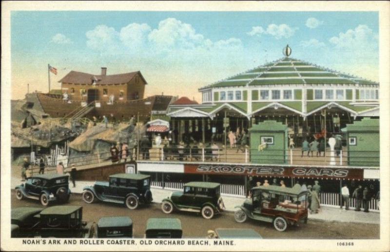 Old Orchard Beach ME Amusement Rides Noah's Ark Carousel etc Postcard