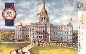 Michigan State Capitol Lansing, Mich, USA 1908 Missing Stamp wear right front...