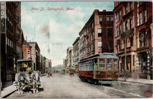 View Looking Down Main Street Springfield MA c1908 Vintage Postcard V13