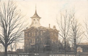 G90/ Schoolcraft Michigan RPPC Postcard c1910 School House Building