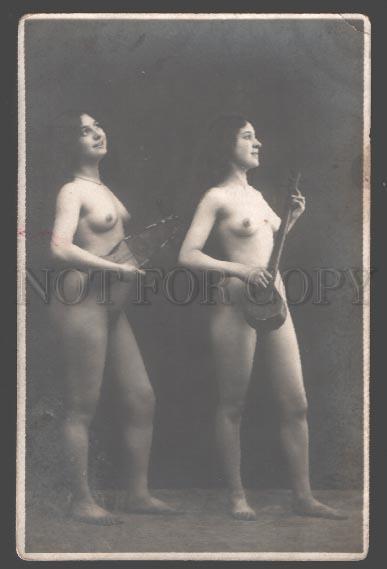 101266 NUDE Female Women as MUSICIAN vintage Real PHOTO RARE