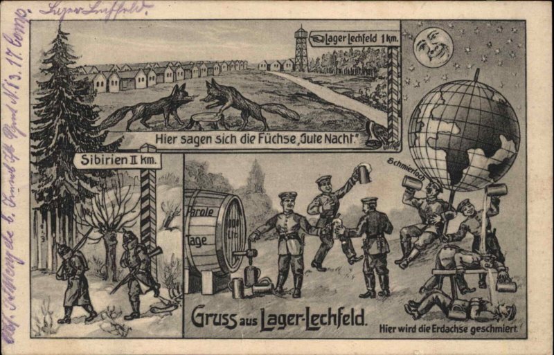 Gruss Aus Lager-Lechfeld Man in the Moon German Soldiers Drinking Beer USED PC 