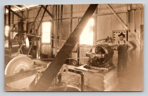 RPPC  Industrial Mill  Grinding Wheel  Machine Worker   Trimmed  c1910  Postcard