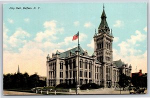 Buffalo New York~County & City Hall Bldg Exterior View~US Flag~Vintage Postcard