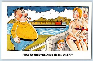 Humor Fat Man Has Anybody Seen My Little Willy Sexy Woman Swimsuit Postcard