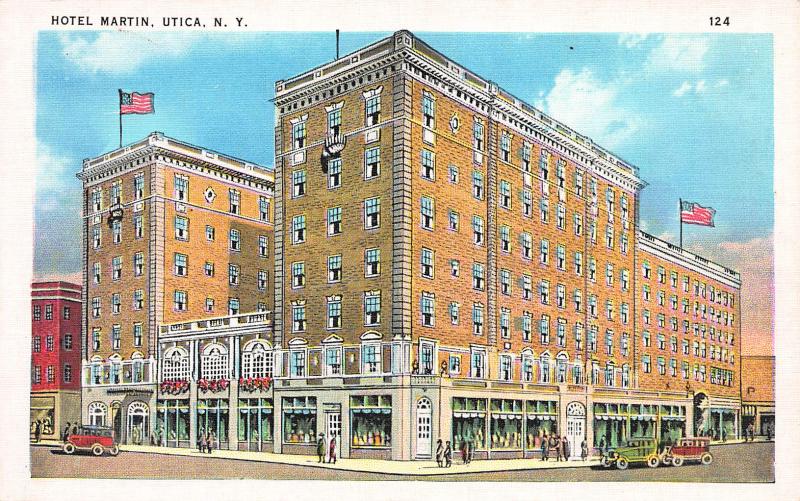 Hotel Martin, Utica, New York, Early Linen Postcard, Unused