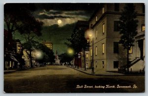 Bull Street  Moonlight   Savannah  Georgia   Postcard