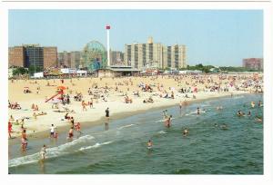 Coney Island Beach with Wonder Wheel & Cyclone Roller Coaster NYC Postcard 2004