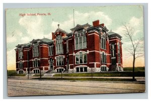 Vintage 1910 Colorized Photo Postcard High School Building in Peoria Illinois