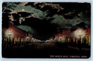 Virginia Minnesota Postcard White Way Night Scene Moonlight Building 1912 Posted