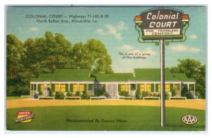 ALEXANDRIA, Louisiana LA ~ Roadside COLONIAL COURT ca 1940s Linen Postcard