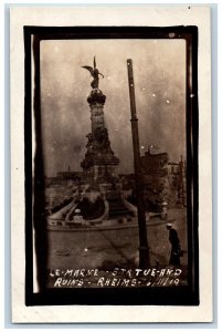 Rheims France Postcard RPPC Photo Le Marne Statue And Ruins US Navy 1919 Antique
