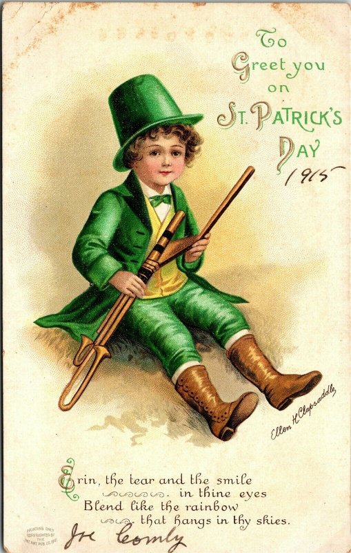 Postcard Clapsaddle St. Patrick's Day Boy with Top Hat No. 1450 C.1910 A14