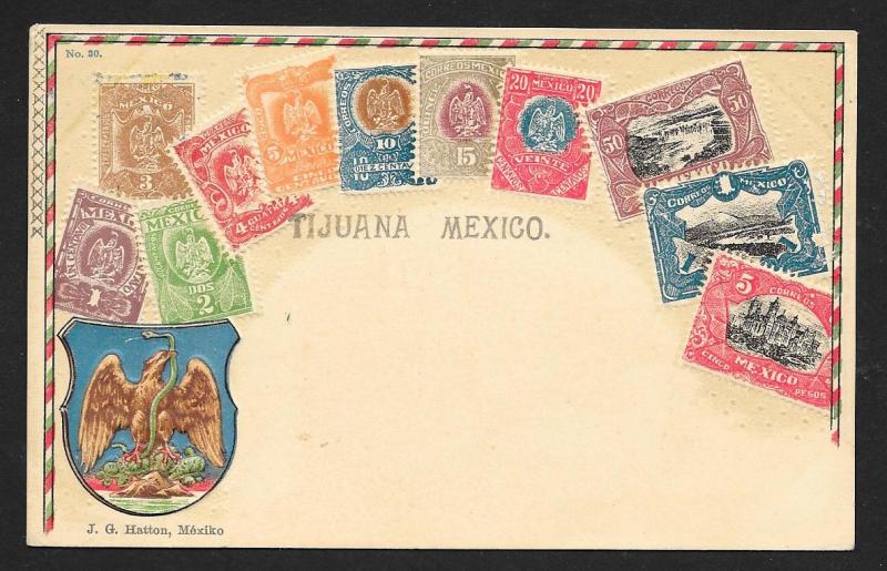 MEXICO Stamps on Postcard Embossed Shield Used c1900-1930