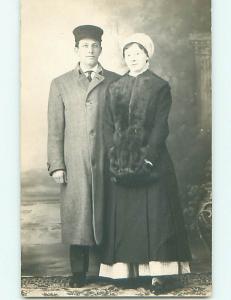 Pre-1918 rppc FASHION - WOMAN WITH HAT & FUR SCARF & FUR MUFF r6029