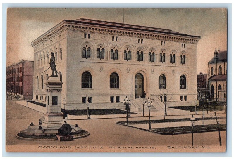 1908 Maryland Institute Mt Royal Avenue Monument Baltimore Maryland MD Postcard